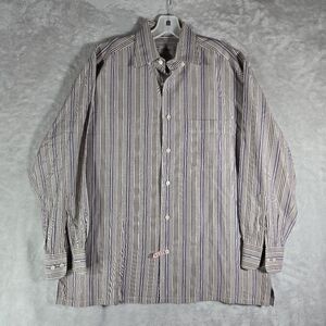 Brioni Button Down Shirt Mens Size M Medium Purple Striped Cotton Linen Blend